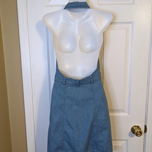 Free People Sami Medium Wash Denim Button-Front Halter Mini Dress - size XS - Picture 9 of 11